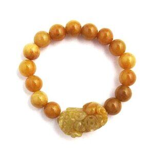 Tigerstars Yellow Jade Beads with Buddha Charm Stretchy Bracelet